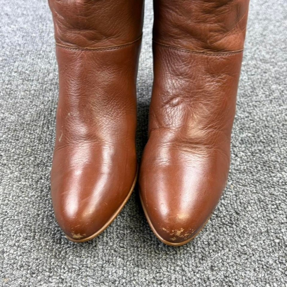 Vintage Women's Brown Leather Fold-over Tall Pull On Riding Short Heel Boots - Picture 4 of 8
